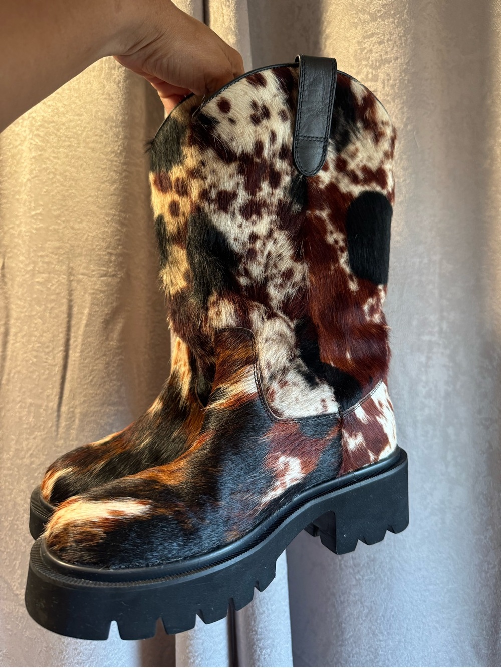 Cowhide Chunky Sole Women’s Boot - Brown/Black